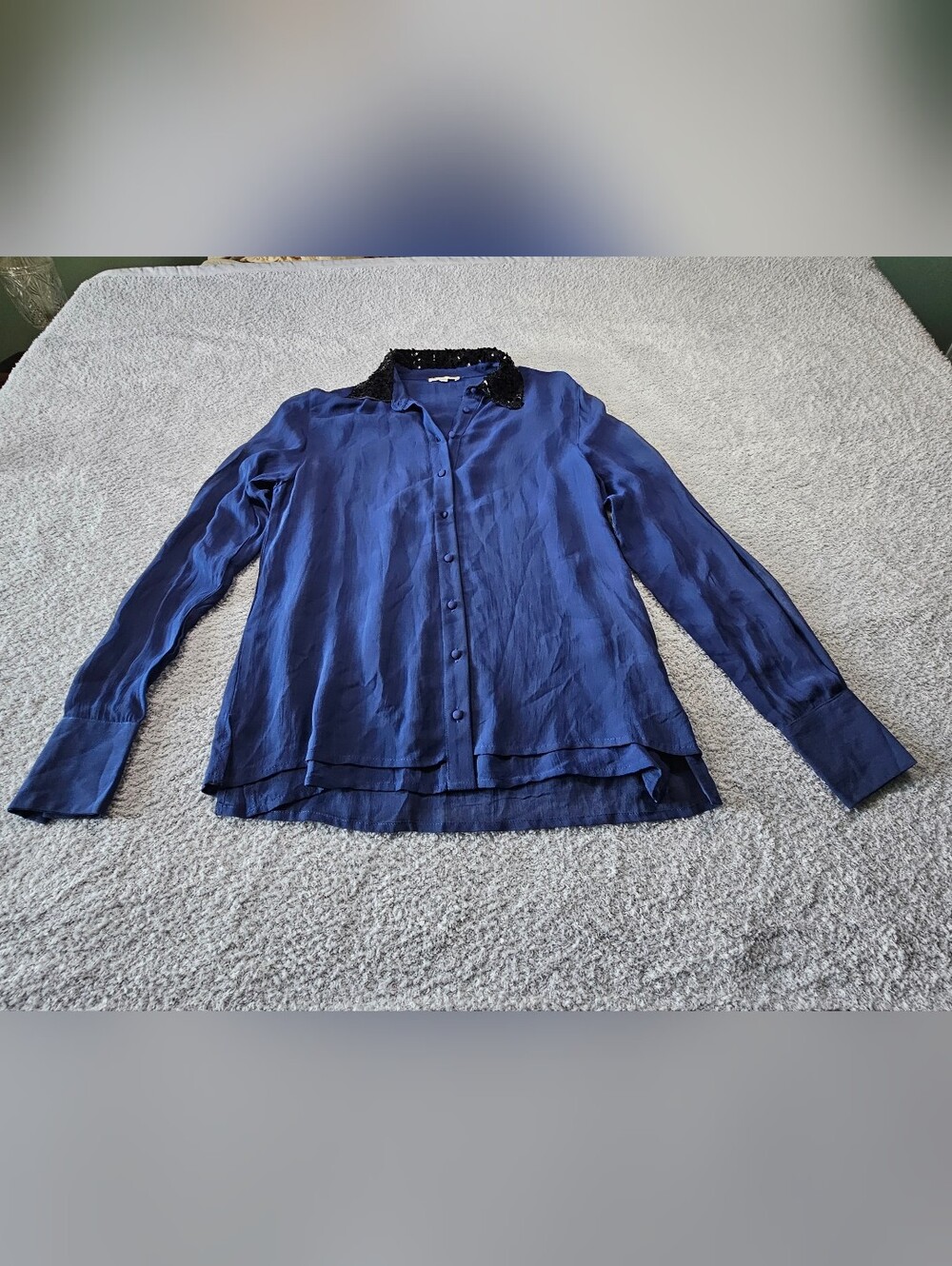 Gold Hawk Sequin Collar Navy Button-Down Shirt